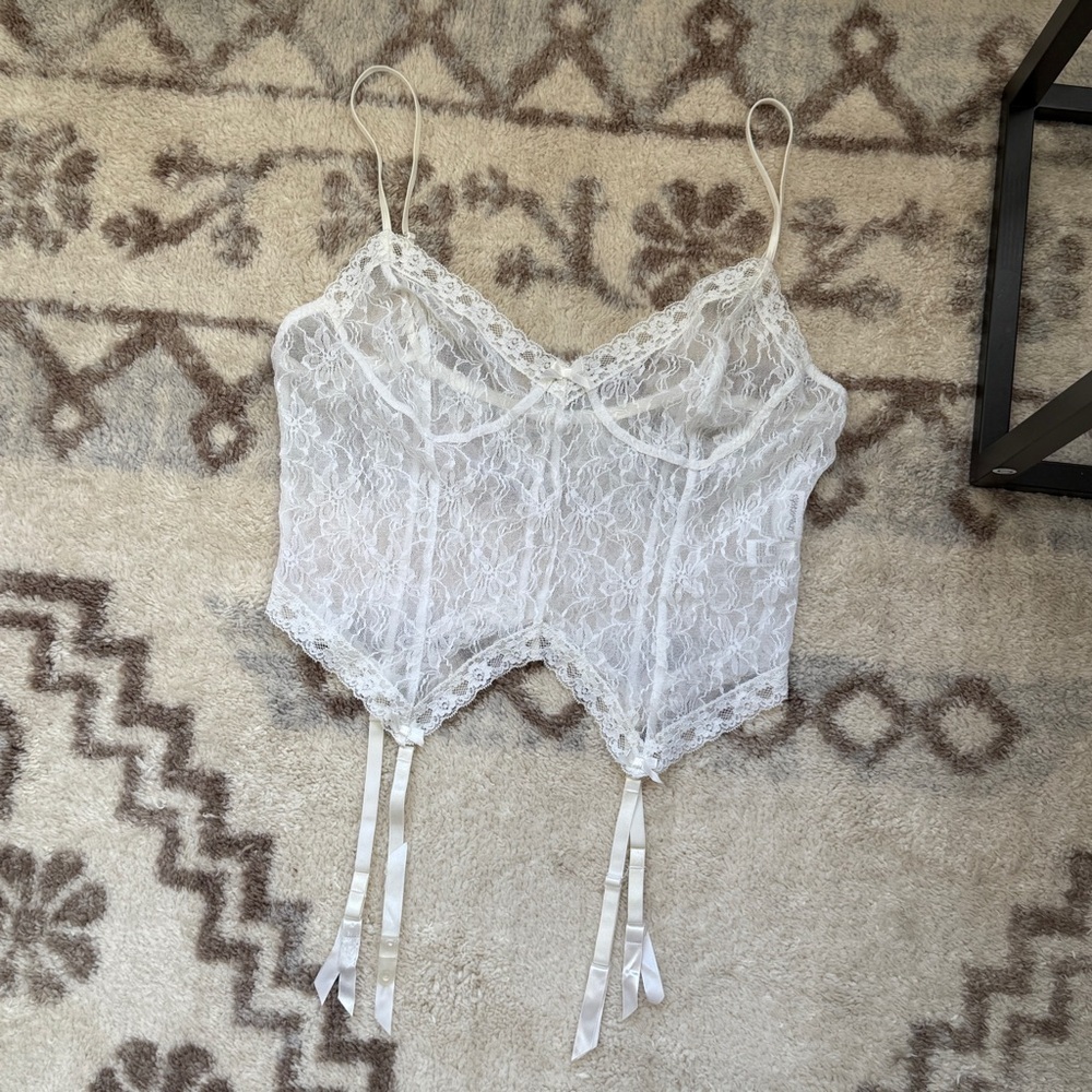 Fredericks of Hollywood Ivory Lace Teddy Bodysuit Garter Clips XL